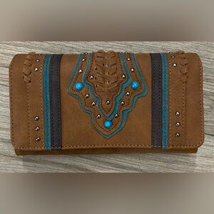 Montana West Brown Wallet with Turquoise and Dark Brown Accents